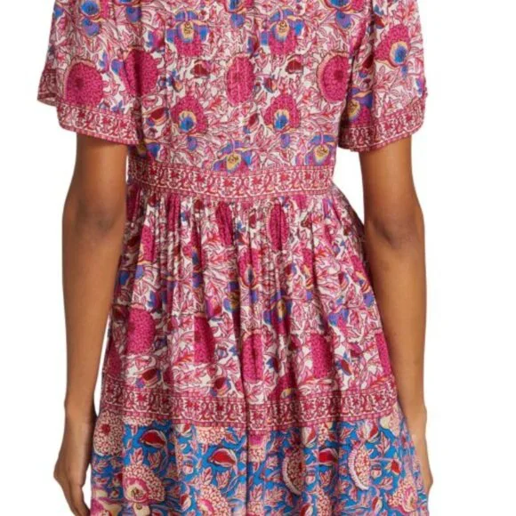 ba&sh Valia Printed Pintuck Mini Dress - Large - Picture 4 of 9